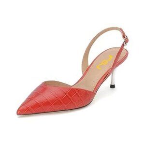 FSJ Red Women Crystal Studded Clear Pumps Sparkle Rhinestones Mid Low Heel
